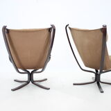 Sigurd Ressell Pair of Falcon Chairs Leather by Vatne Møbler Norway