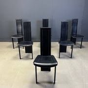 Vintage black leather dining chairs, set of 6, 1980s