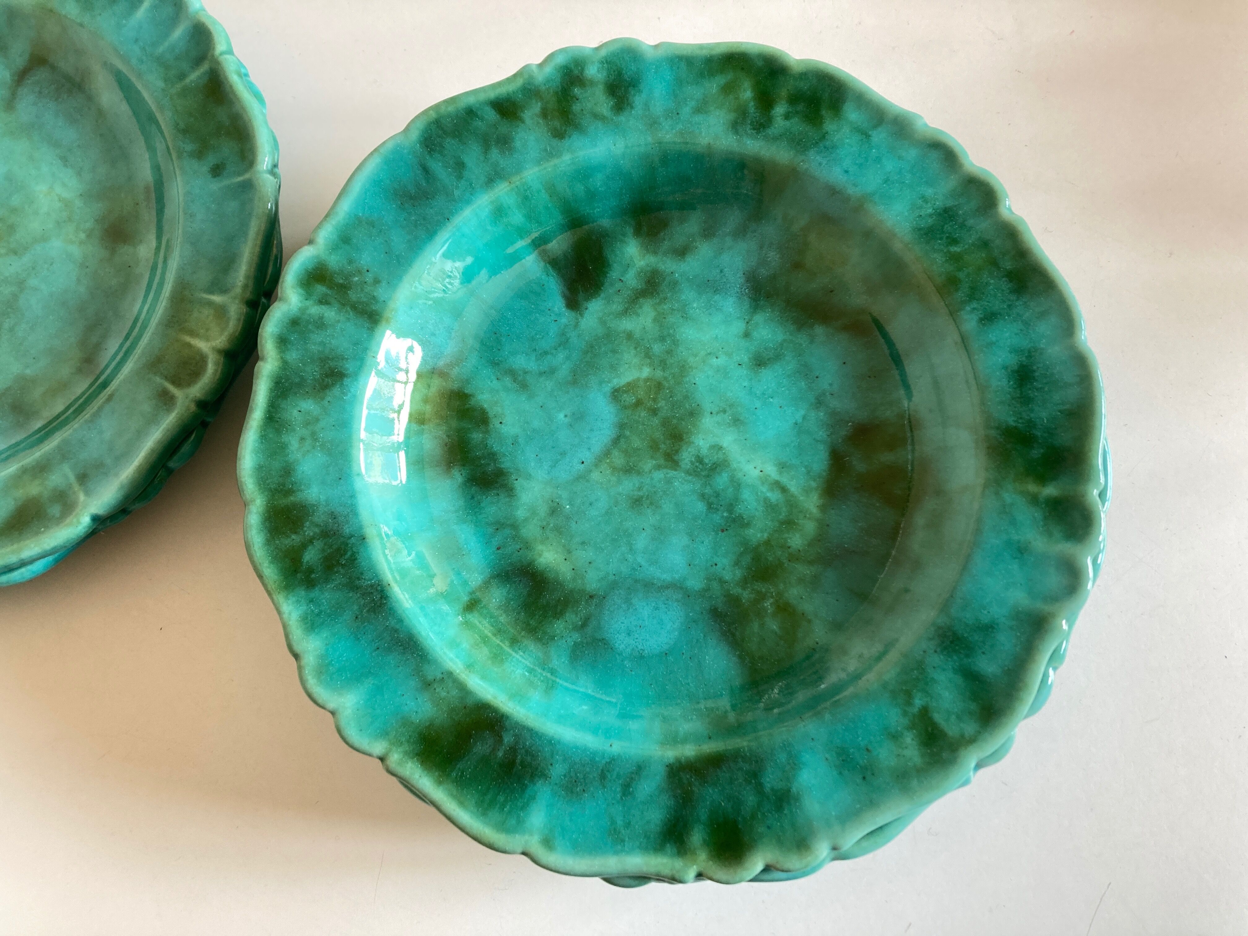 Set of 6 plates in glazed earth with godrons 1960