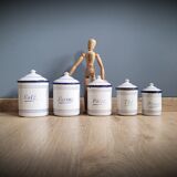 Set 5 pots kitchen white and blue