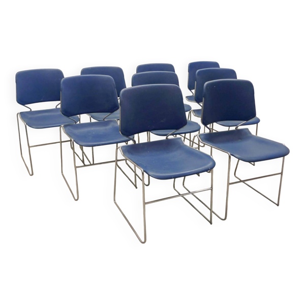 Chaises de salle à manger empilables minimalistes Matrix Krueger par Thomas Tolleson années 70