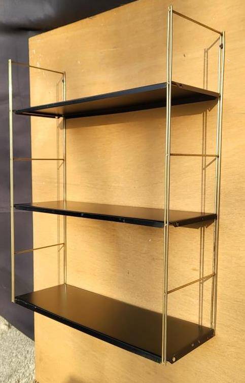 Tomado style black metal string shelf with gold ladder