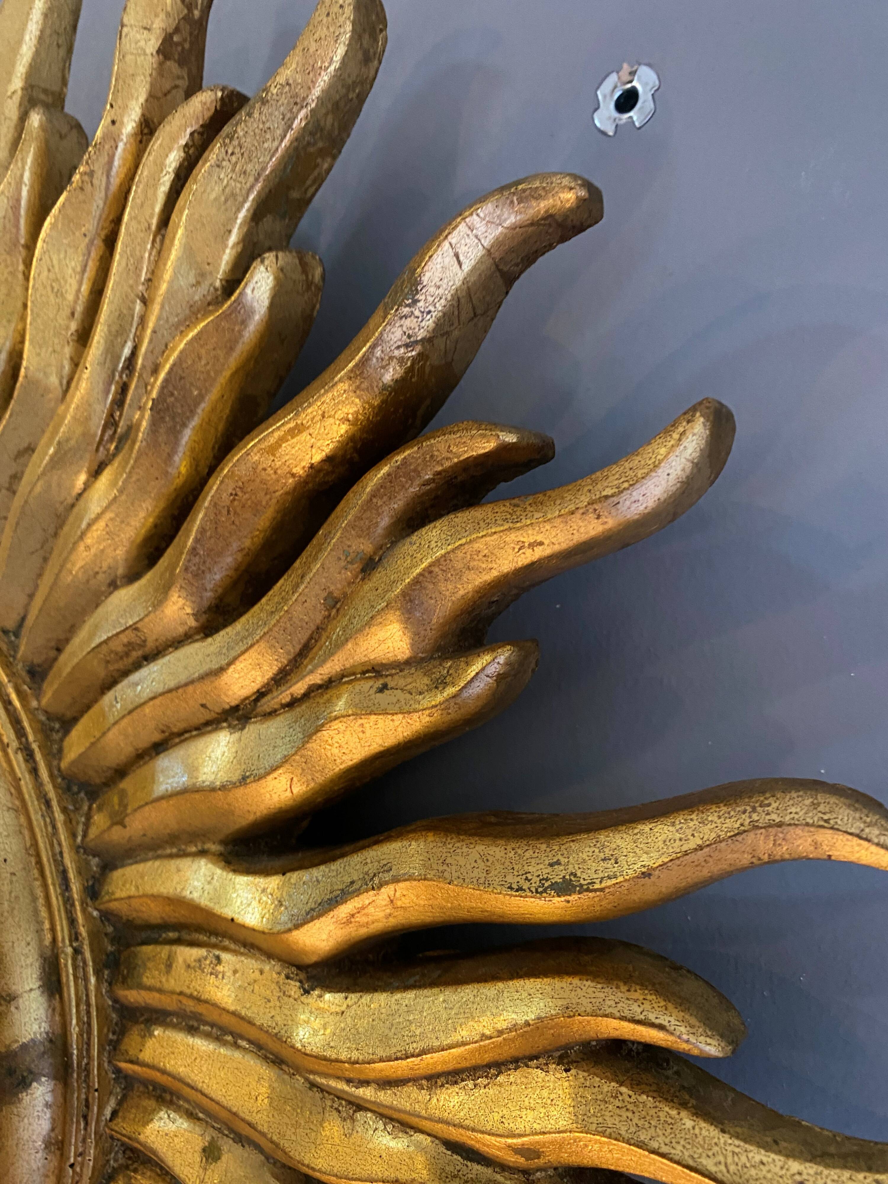 Large sunburst mirror, witch's eye shape, 50cm diameter, convex, vintage 1960s