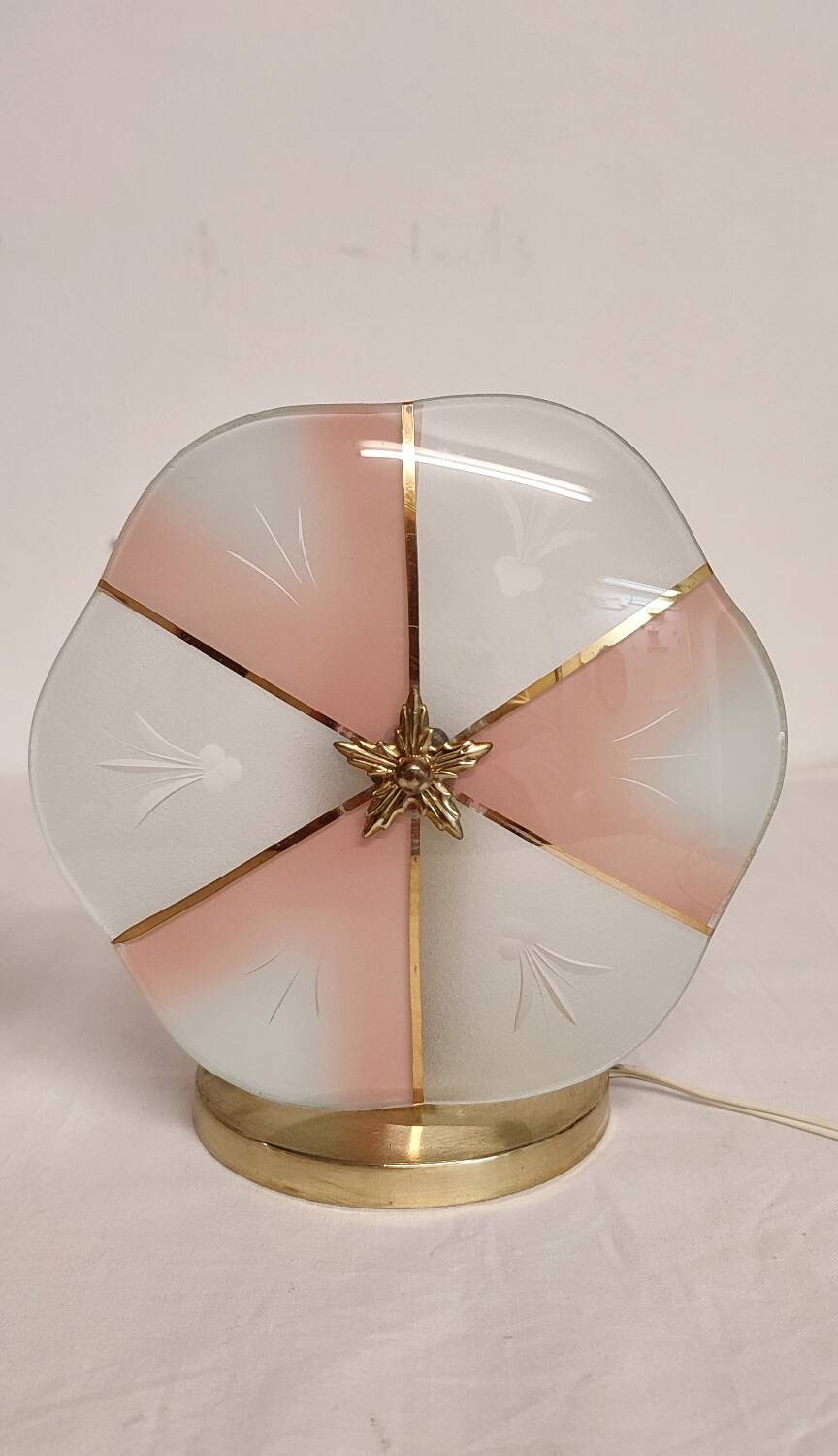 Par de lámparas de mesa de cristal. Spain, 1970s.