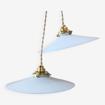Pair of vintage white opaline pendant lights