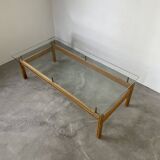 Scandinavian table blond teak and glass 60