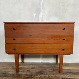 Commode vintage en teck – 3 tiroirs – design épuré & moderne