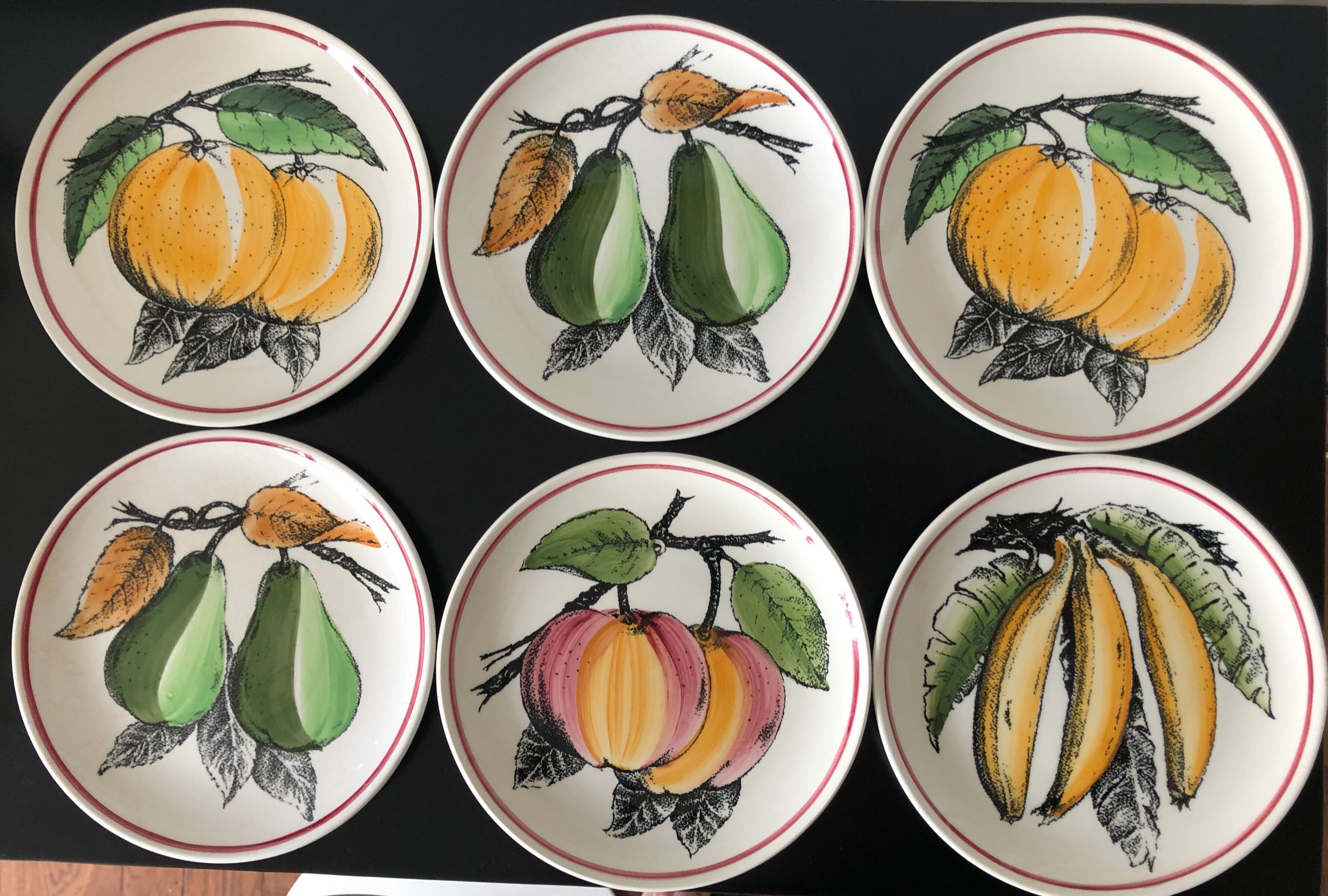 6 dessert plates fruit earthenware from Gien Cordon Rouge