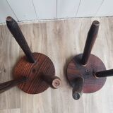 Set of 2 wooden tripod stools