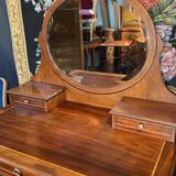 Louis XVI style mahogany and solid walnut dressing table with oval mirror