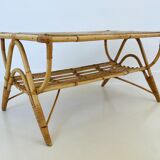 Rattan coffee table and ceramic tiles, France 60s