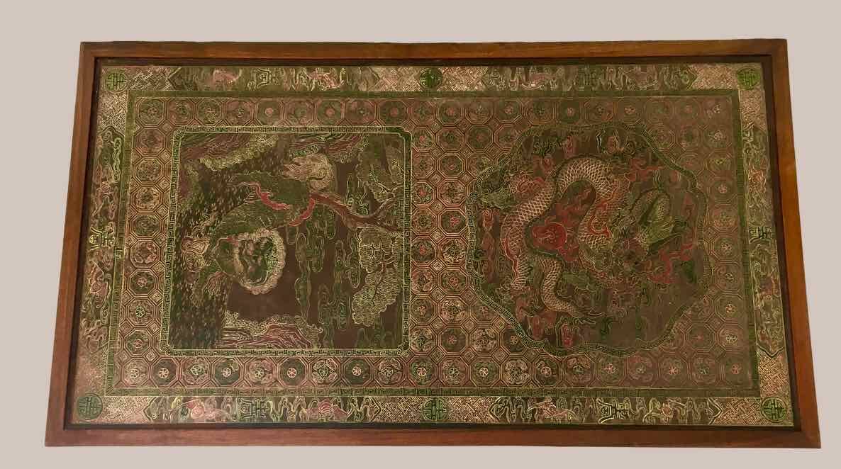 Chinese coffee table 1950 teak and painted parchment