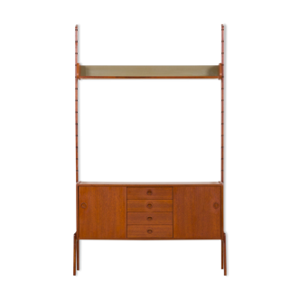 Ergo Wall Unit in teak with floating sideboard and a shelf by J. Texmon for Blindheim Møbelfabrikk