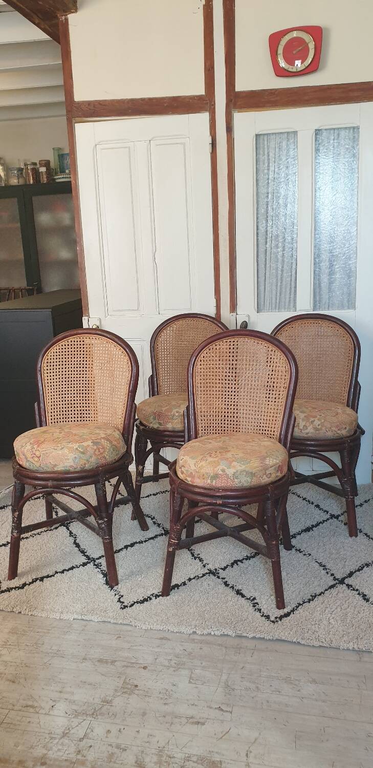 4 bamboo and cane chairs