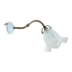 Antique swan neck wall light in brass and porcelain with a glass shade.