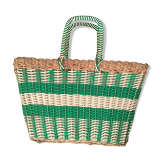 Vintage rattan and plastic basket