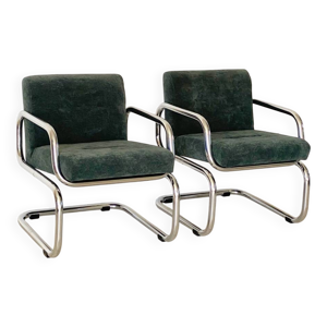 2 fauteuils métal chromé - tissu