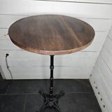 High table with cast iron legs and solid oak top