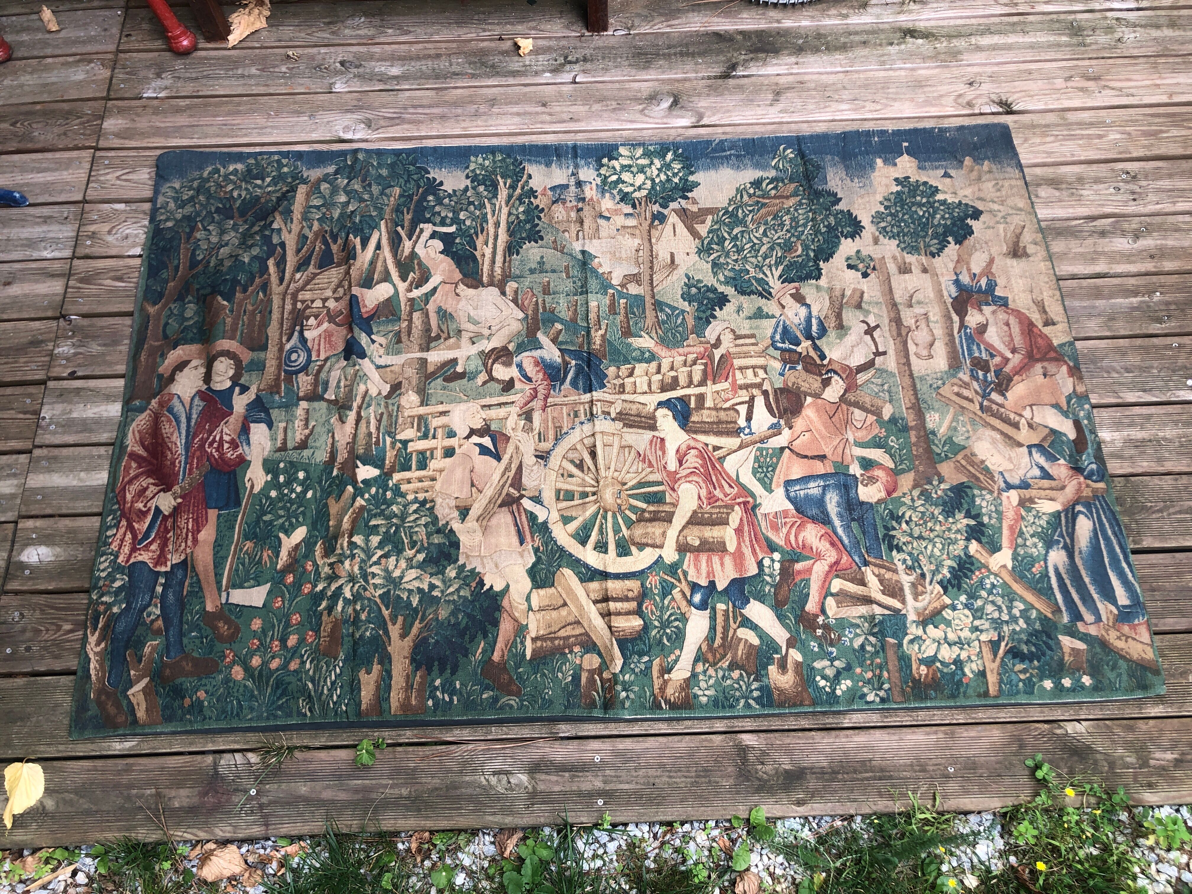 Old tapestry, medieval scene.