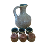 Pitcher and its 6 small ceramic cups sign Accolay