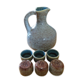 Pitcher and its 6 small ceramic cups sign Accolay