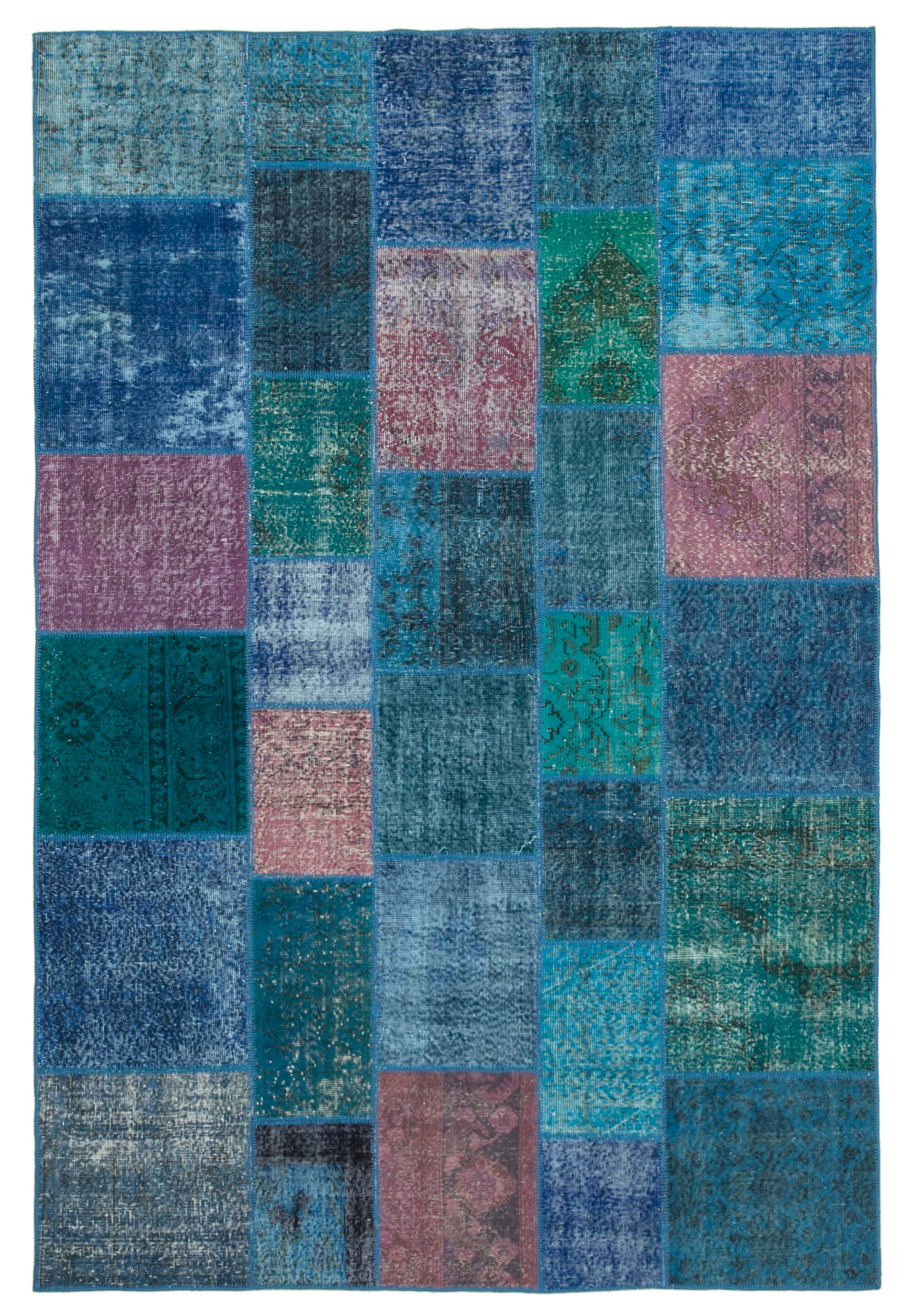 Handwoven turkish contemporary 203 cm x 300 cm blue patchwork rug
