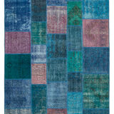 Handwoven turkish contemporary 203 cm x 300 cm blue patchwork rug