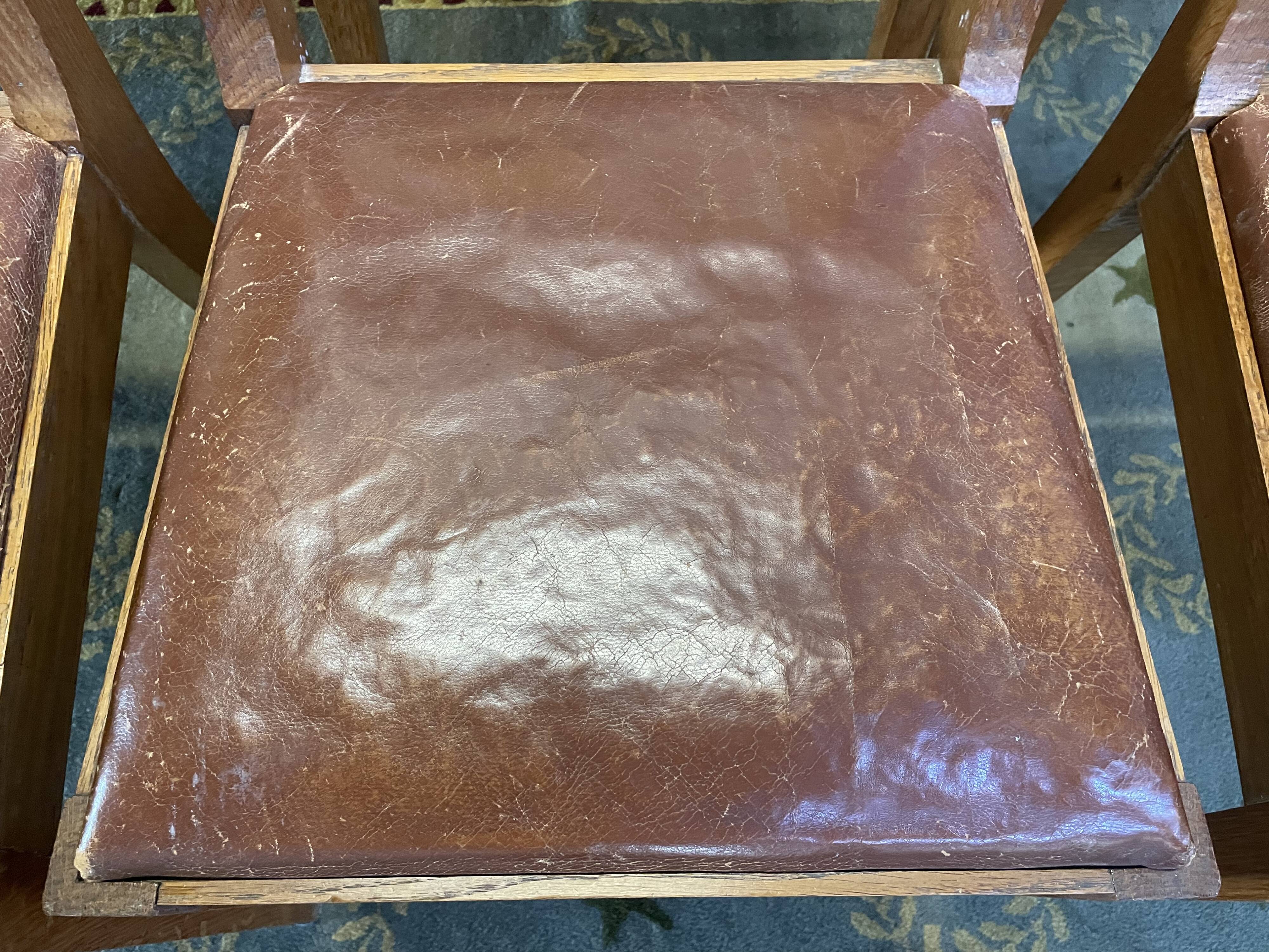 Suite of 6 oak and leather chairs 1950