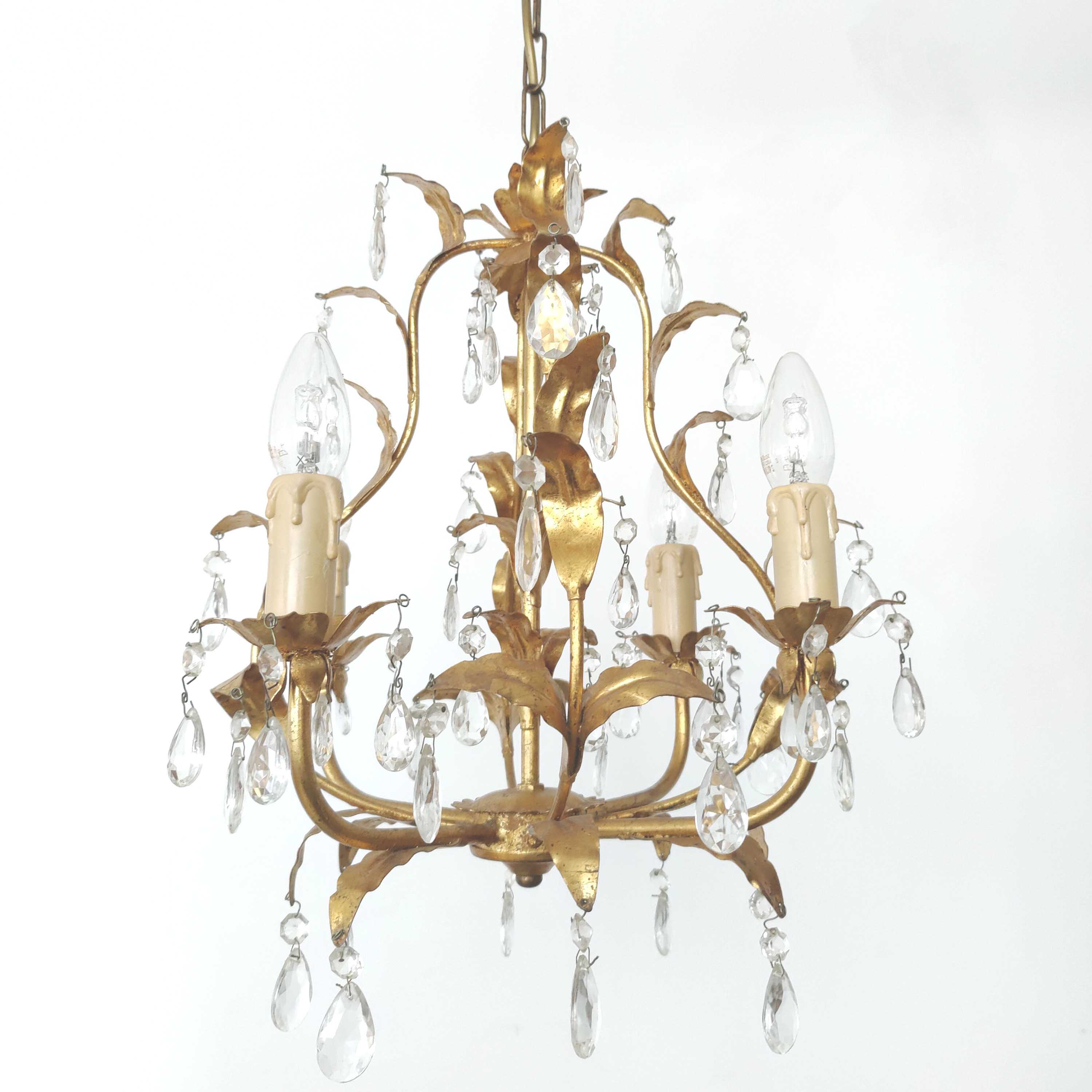 Chandelier pampilles and leaves golden metal