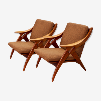 Set of 2 lounge chairs 'De Knoop' in teak by De Ster, 1960s