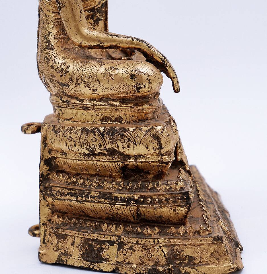 Thai Gilt Bronze Seated Earth Touching Buddha Figure, Late 19th Century