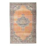 6x9 Antique Vintage Orange & Greeb Turkish Rug, 182x286Cm