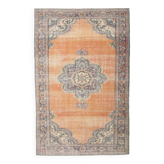 6x9 Antique Vintage Orange & Greeb Turkish Rug, 182x286Cm