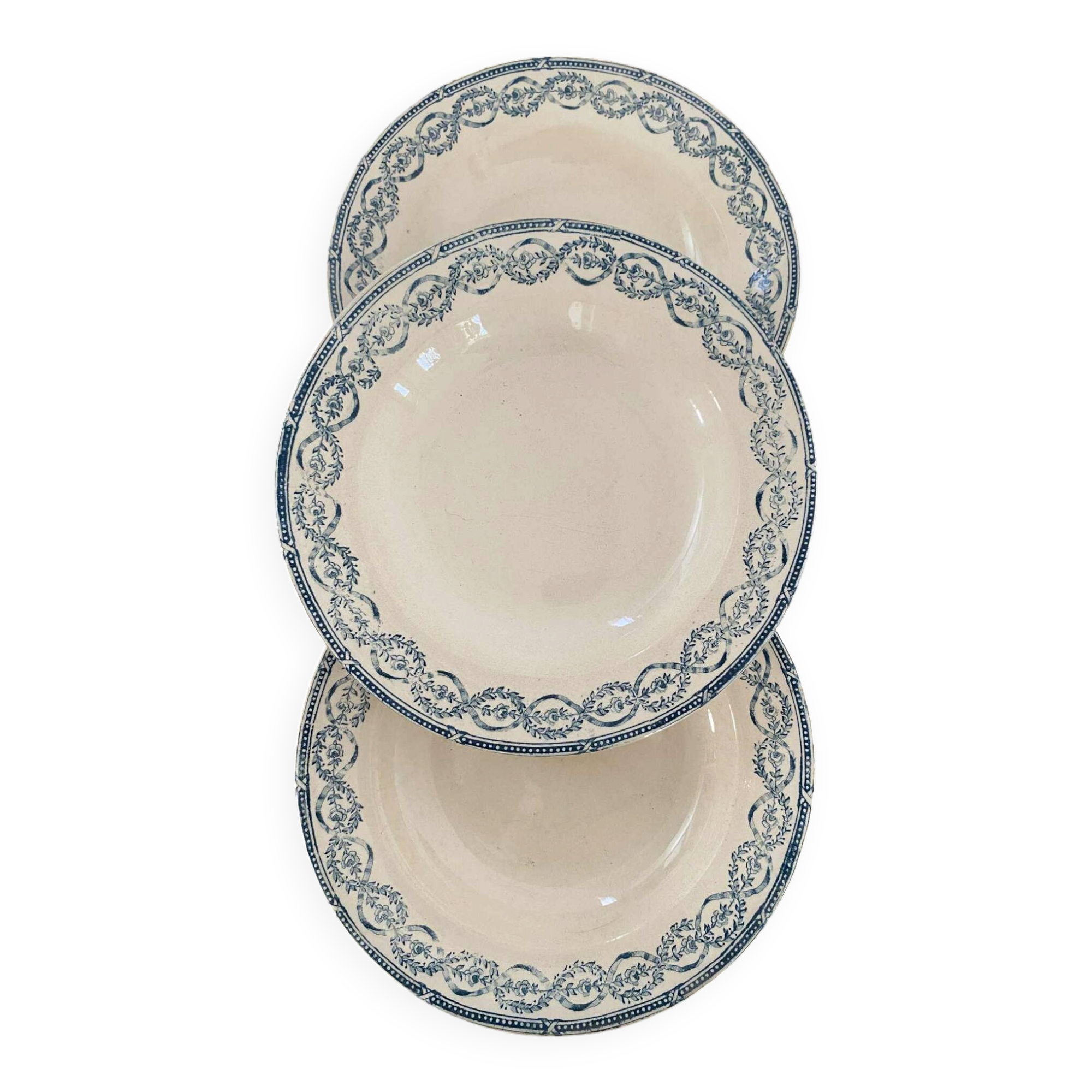 3 deep plates, ironstone, Salins, Provence model