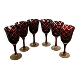6 red italian cut glass wine glasses