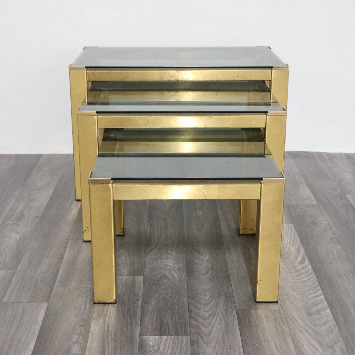 Vintage Hollywood Regency Brass Coffee Tables, 1970s, Set of 3