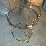 Round table in glass and brass and acrylic columns, 1980