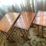 Set of 3 old nesting tables in blond wood