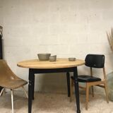 Round table raw wood - black