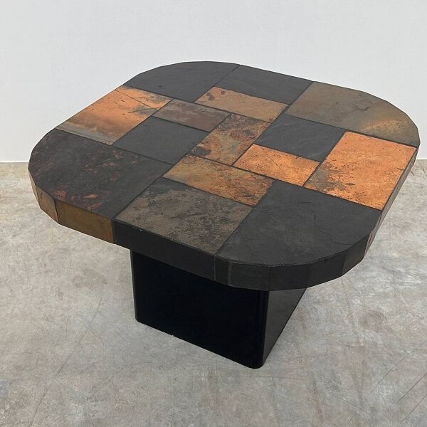 Table basse en mosaïque vintage, table basse en carreaux de pierre, table de cocktail brutaliste