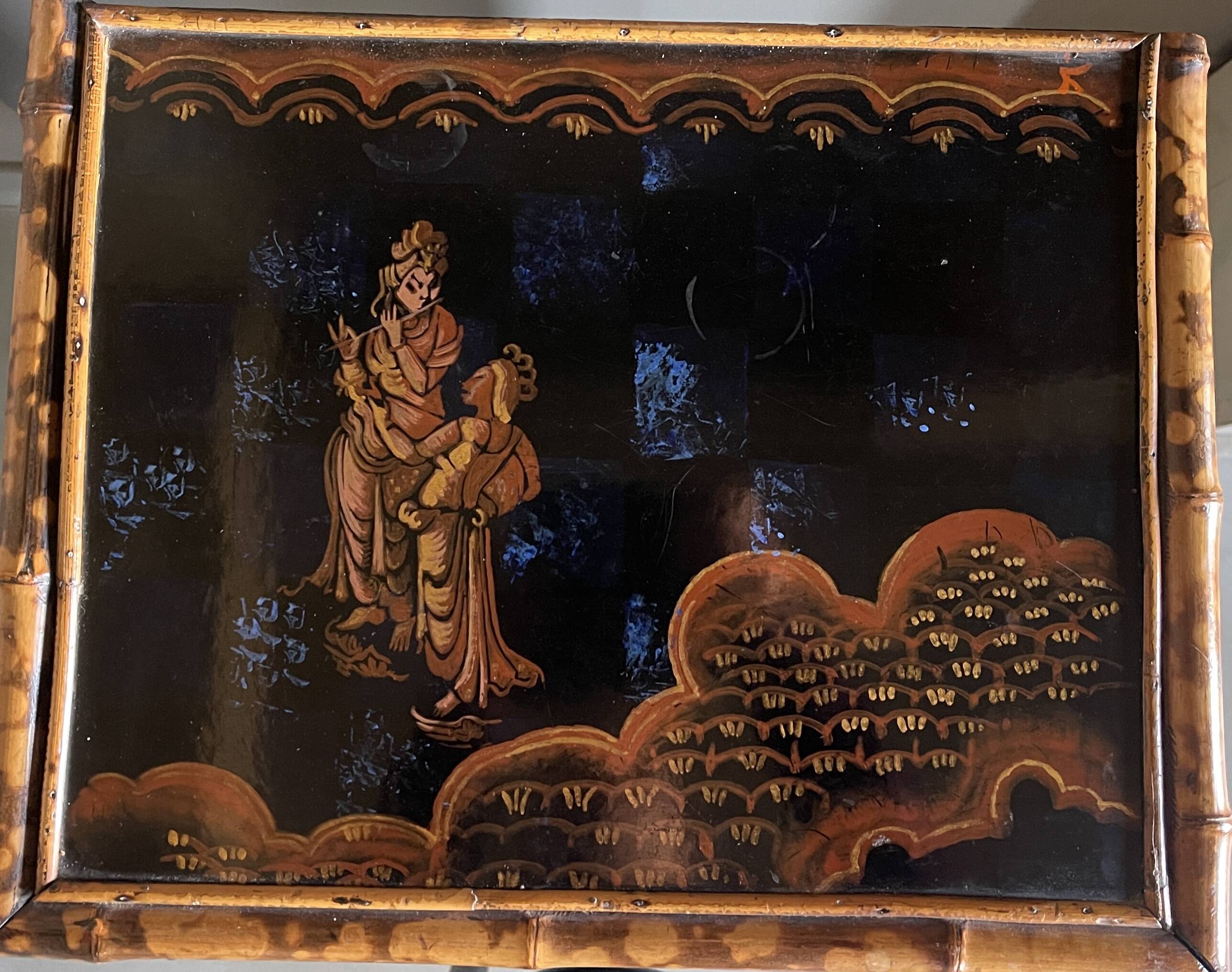 Bamboo buffet cabinet with Japanese lacquer decor