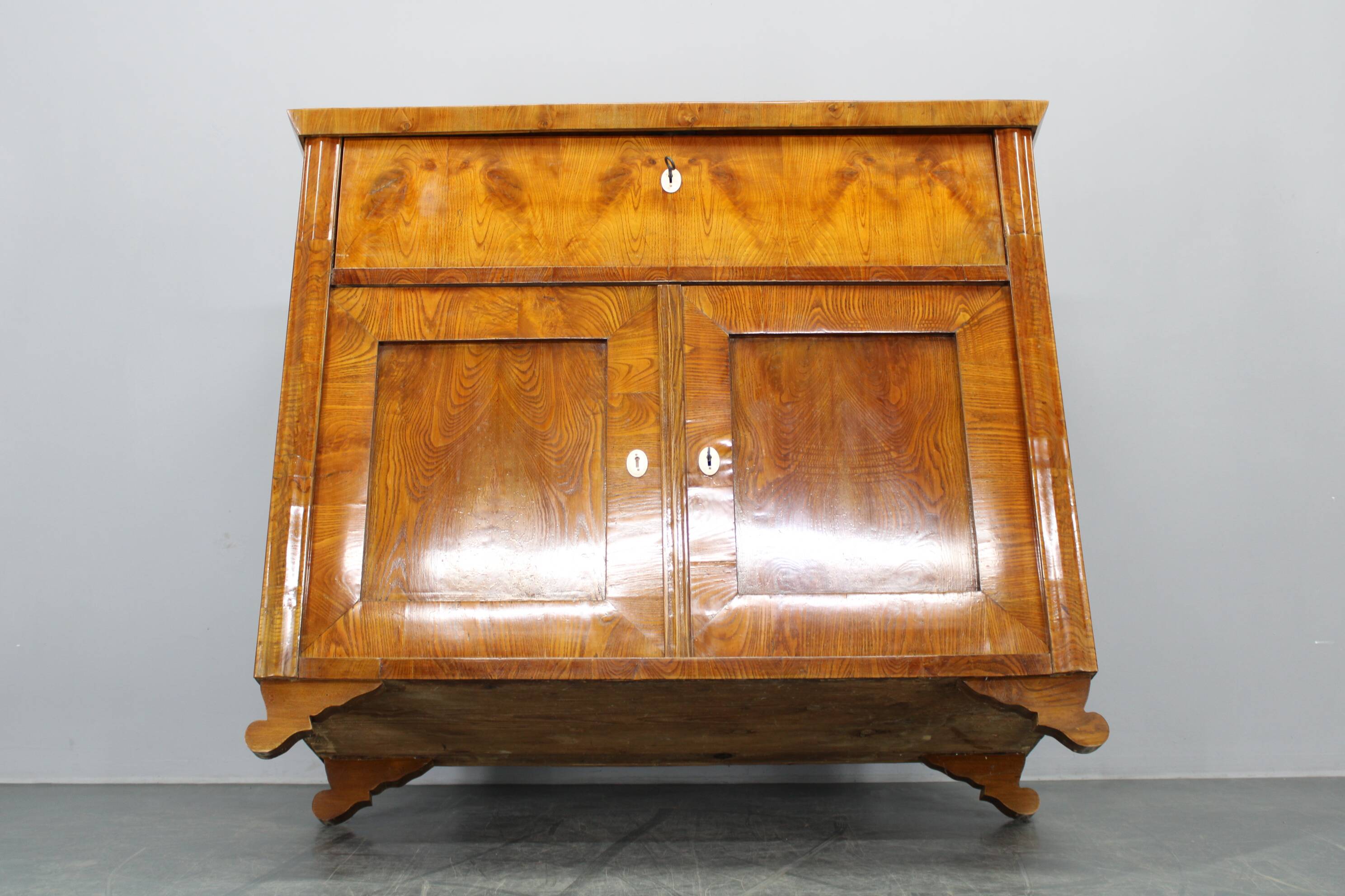 1930s Antique Cabinet with Writing Area in Walnut Finish ,Czechoslovakia
