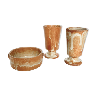 Two sandstone cups and 1 sugar bowls