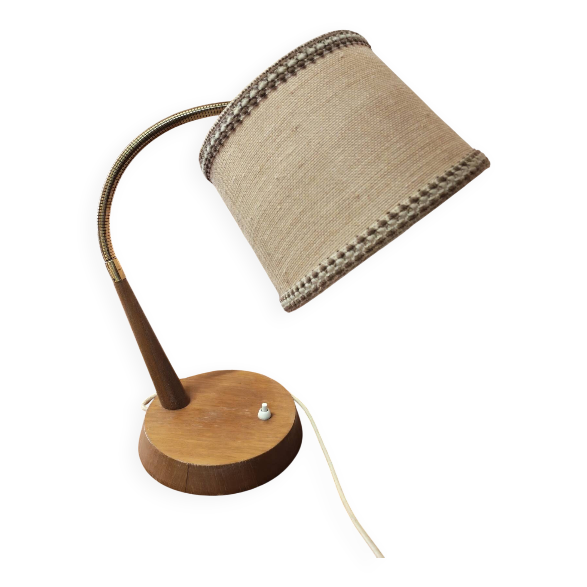 Temde Leuchten desk lamp with a gooseneck in teak, 1960s design.