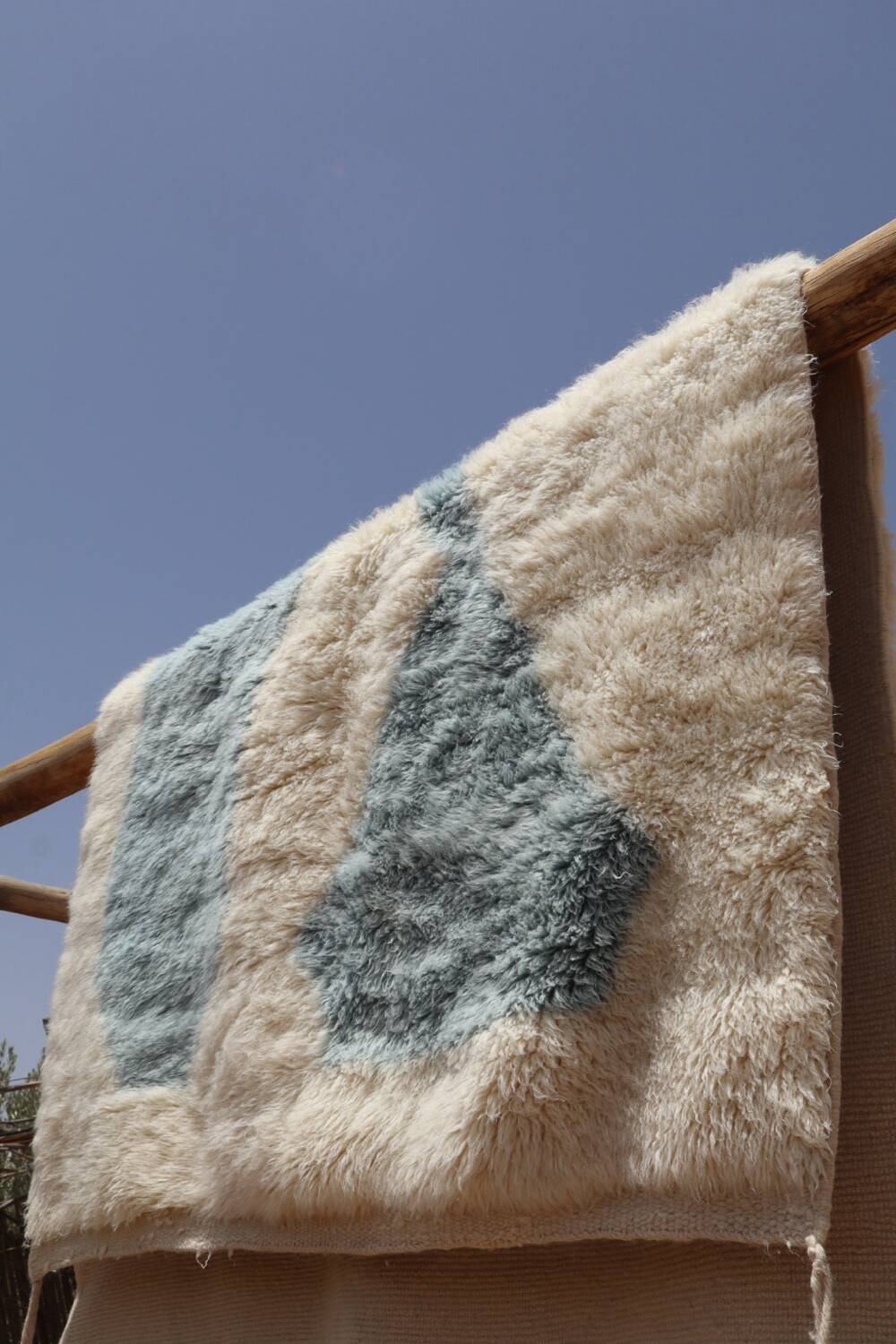 Modern sky blue and white Mrirt Moroccan rug