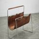 Italian Modernist Leather and Chrome Magazine Rack, 1980s