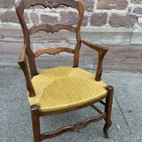 Rustic mulched armchair louis xv style in oak