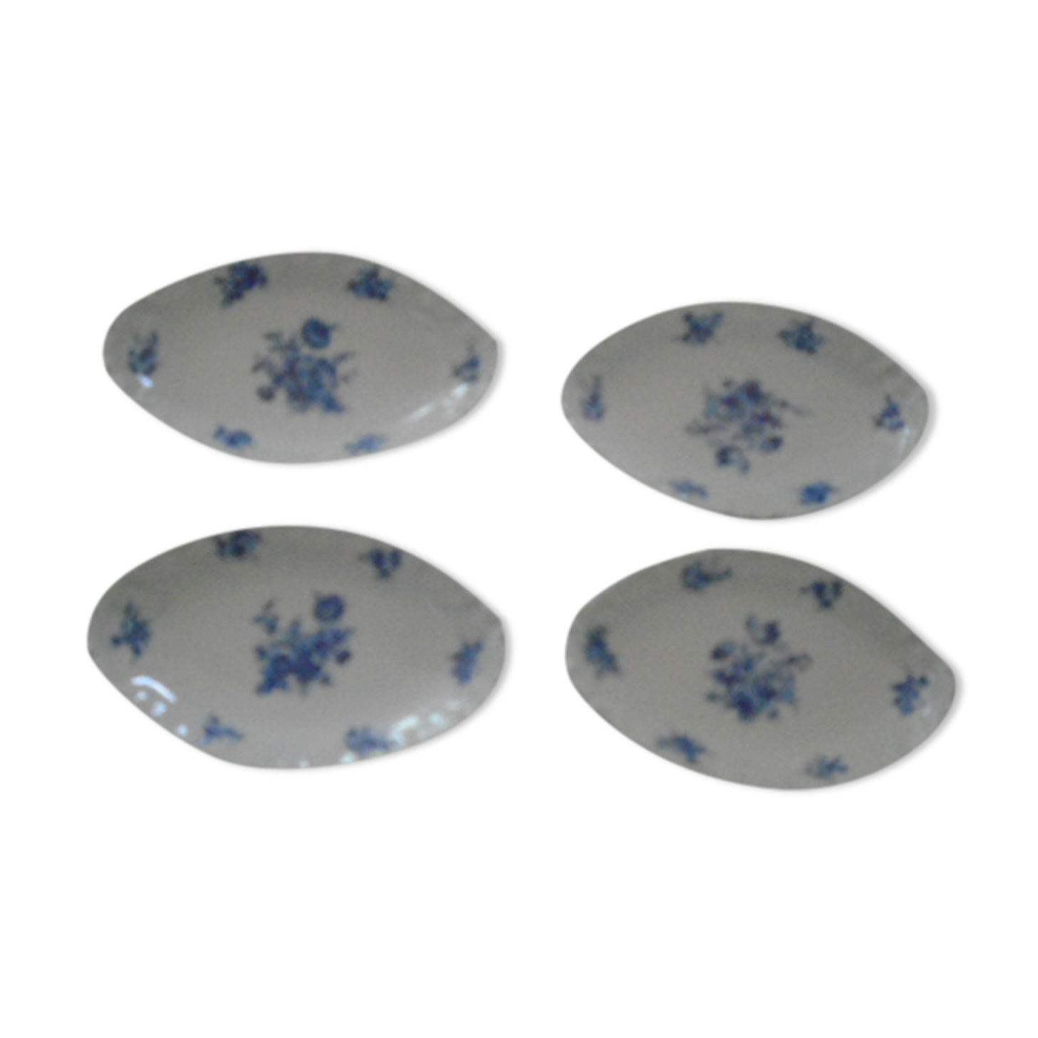 4 Raviers cups Porcelain Limoges France blue flowers
