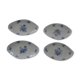 4 Raviers cups Porcelain Limoges France blue flowers