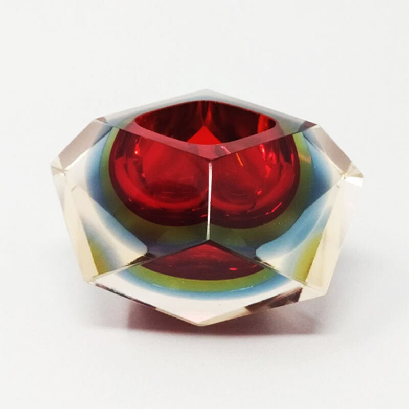 Red and blue ashtray or catchall by Flavio Poli for Seguso in Murano Glass 1960